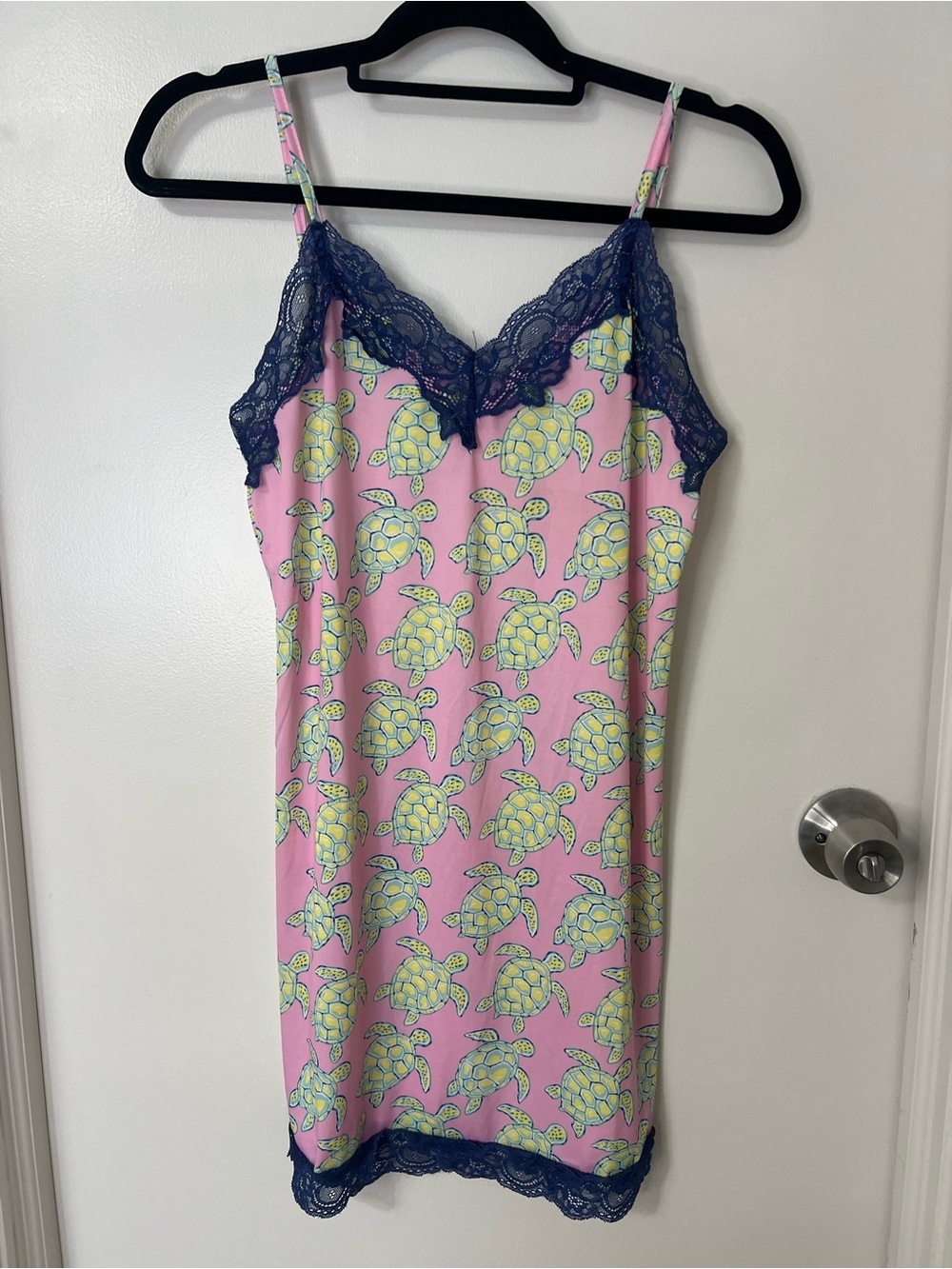 Novelty Turtle Print Lace-Trim Slip Pajama Dress Nightgown Sleepwear Loungewear